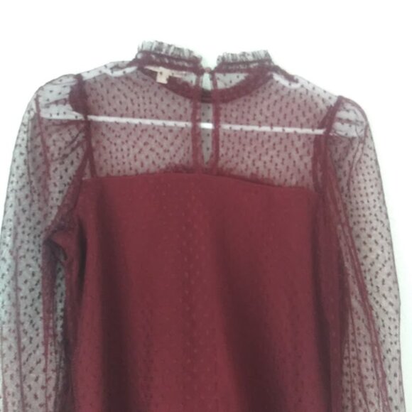 Jolie & Joy Burgundy Lace Mesh Blouse women's size S - Picture 6 of 16